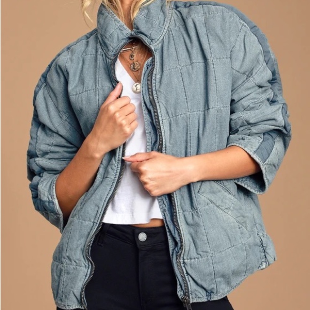 Free People Dolman Quilted Denim Jacket